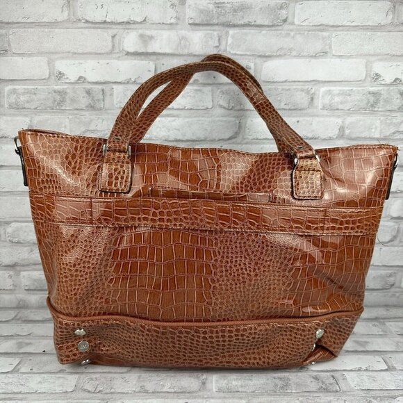 JM New York XL Large Tote Laptop Travel Tech Case Bag BROWN Faux Croc Computer - Picture 3 of 4